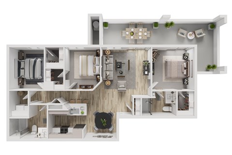Floor plan for 3 beds, 2 baths, 1676 sqft